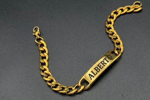 Esclava, acero 316L Chapado oro 18k, 8MM grueso-21cm largo- grabado láser