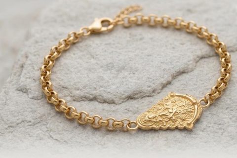 Pulsera virgen del Rocío,4mm 17-22 cm ajustable, acero 316L chapado oro 18k