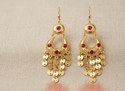 Pendientes Chandelier ROJO,9 cm acero 316L chapado oro 18k