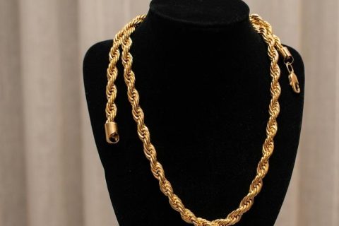 Cordón salomónico 8mm*60cm- -acero 316L chapado oro 18k