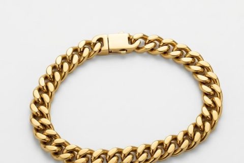Pulsera cubana 10mm -21 cm, acero 316L, chapado oro 18k