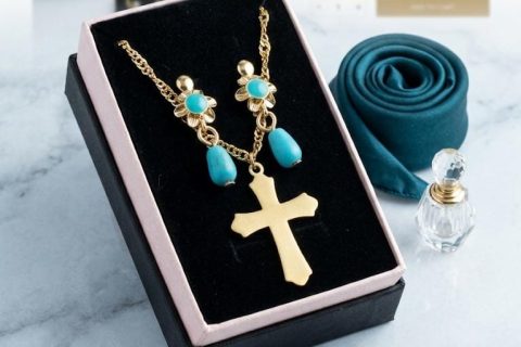 Conjunto niña, corales turquesa +gargantilla ,acero 316 L chapado oro 18k